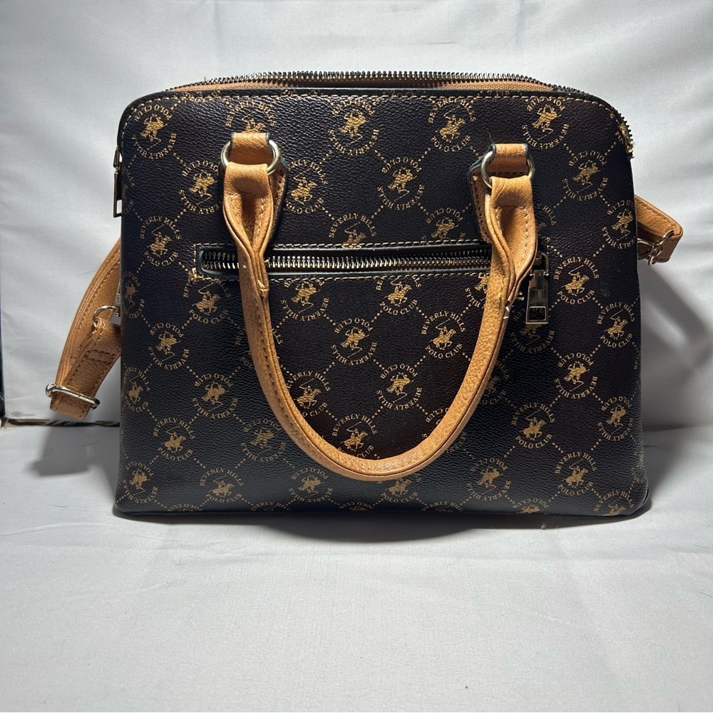 Beverly Hills polo club Purse Elegant Brown and Tan Handbag Mini Bag Handheld